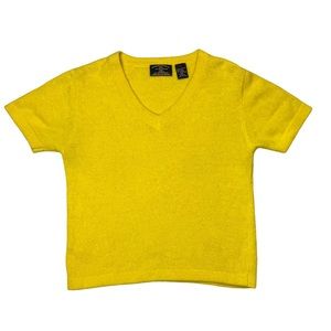 Vintage American Eagle Angora Rabbit Wool Yellow Short Sleeve V-Neck Sweater